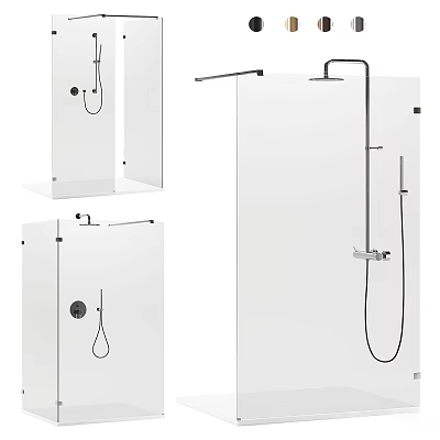Modern Bathroom Set With Shower System Glass Door And Mirror Design 3d model