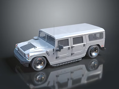 Shiny Silver Hummer Off Road Vehicle Featuring Large Chrome Wheels and Sleek Design 3d model