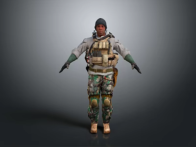 Tactical Military Figure Wearing Camouflage Pants Vest Helmet And Gloves 3d model