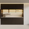 Modern Kitchen Sideboard With Black Cabinetry Marble Countertop Built-in Appliances And Lighting