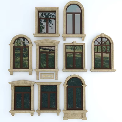 Casement Windows With Various Classic Frame Designs And Clear Glass Panels For Home Use 3d model