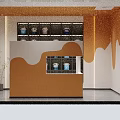 Modern Interior Space With Orange Walls Circular Decorations And White Furniture
