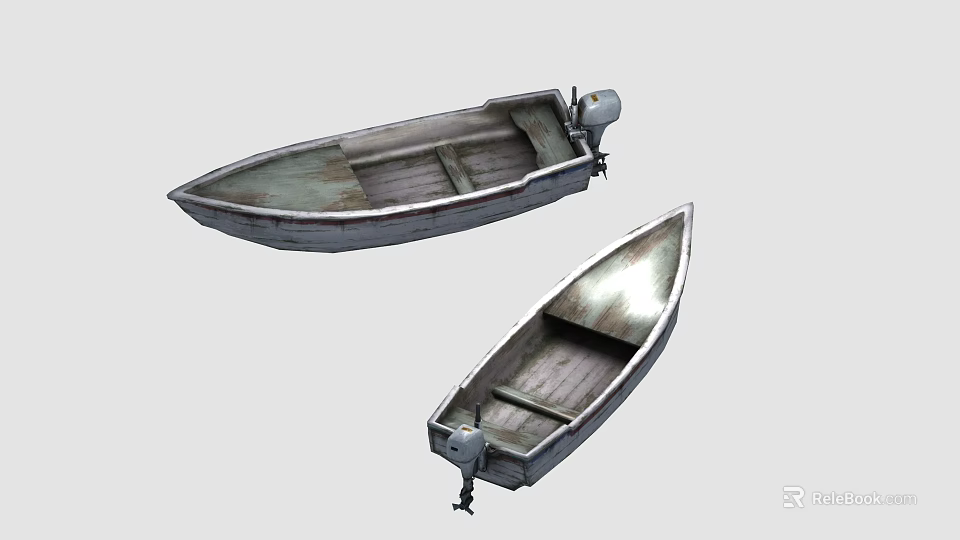 Vintage Wooden Boats With Outboard Motors And Wooden Seats On White Background 3d model 