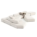 Modern Beige Fabric Modular Sectional Sofa With Cushions And Throw Blanket 3d model