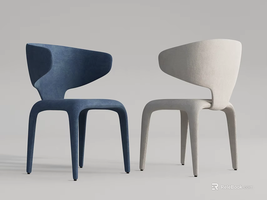 Modern Blue And Beige Leisure Chairs With Curved Backrest And Sleek Legs 3d model 