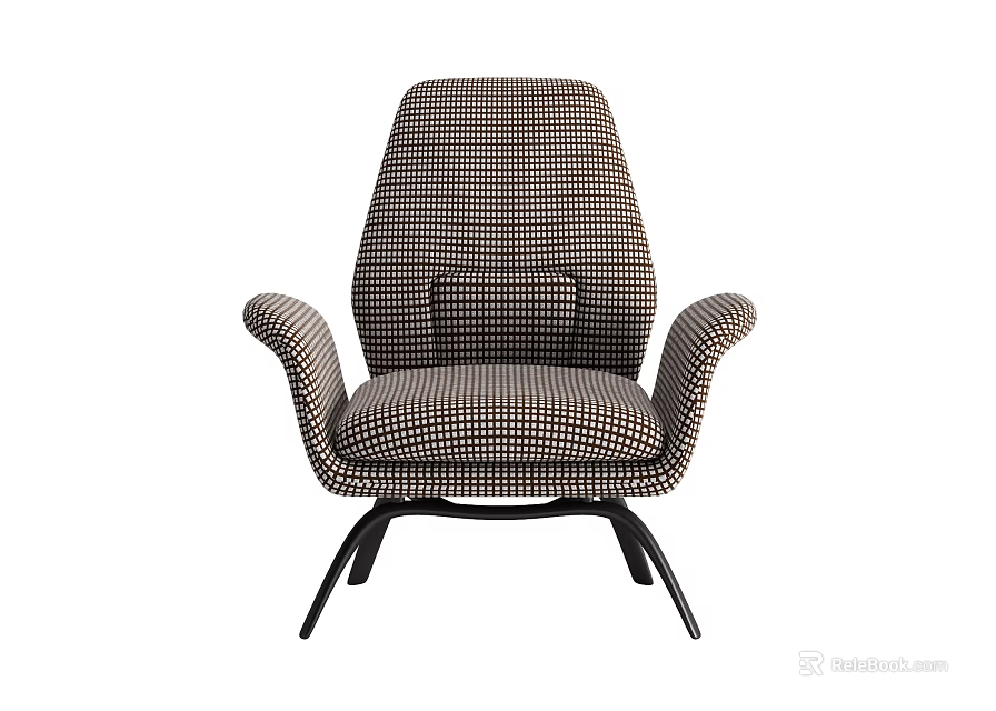 Modern High Back Single Sofa With Checker Pattern Armrests And Black Metal Legs 3d model