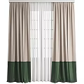 Beige and Green Two Tone Window Curtains With White Sheer Layers