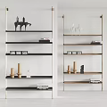 Modern Stylish Shelving Units With Metal Frame Wooden Shelves Displaying Decorative Sculptures Books And Vases