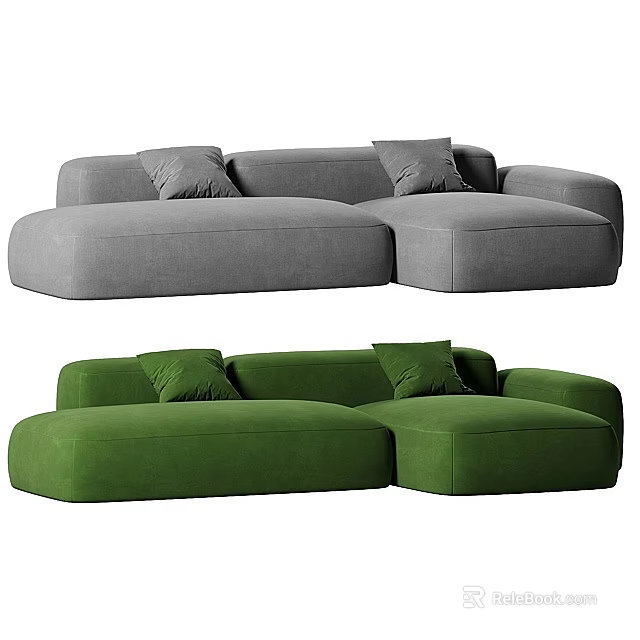 Modern Gray And Green Sectional Sofa Set With Soft Cushions For Living Room 3d model 