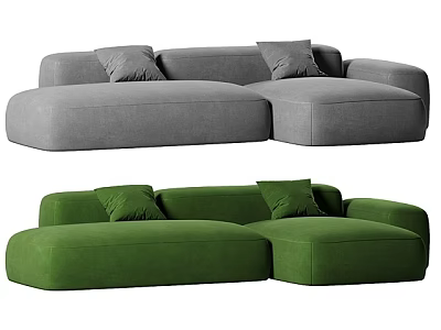 Modern Gray And Green Sectional Sofa Set With Soft Cushions For Living Room 3d model