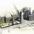 Modern High Rise Residential Building Complex With Glass Curtain Walls And Pedestrian Area