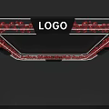 Modern Exhibition Hall Ceiling Design With Black Frame Red Accents And LOGO Lighting