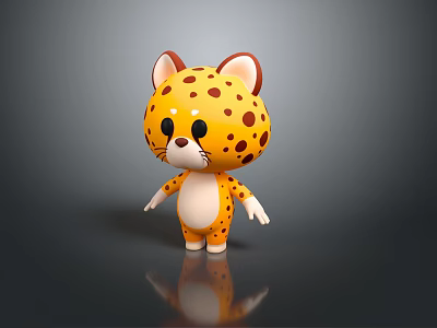 Cartoon Cheetah Character 3D Model Yellow Spotted With White Belly Standing Pose On Dark Background 3d model