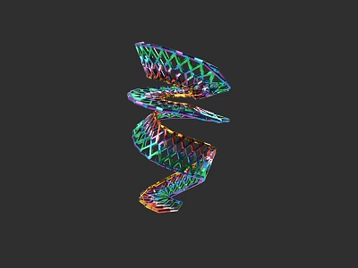 Colorful Spiral Sculpture with Geometric Lattice Design on Black Background 3d model