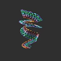 Colorful Spiral Sculpture with Geometric Lattice Design on Black Background