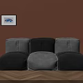 Gray Black Modular Bean Bag Sofa With Yellow Side Table Floor Lamp And Brown Wall 3d model