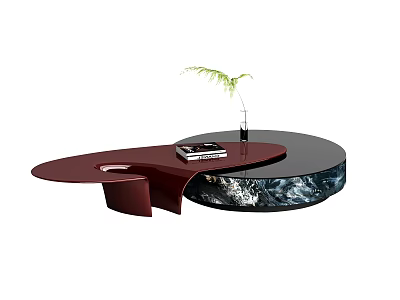 Modern Red And Black Coffee Table With Fern Plant And Book On Top 3d model