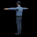Game Movie Character In Blue Shirt And Pants With Cap Arms Outstretched On Black Background