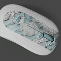 Stylish Artistic Computer Mouse With Blue White Wave Pattern On Sleek White Gray Body