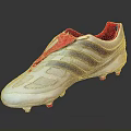 Silver Soccer Cleats With Red Laces Striped Upper And Studded Sole Design