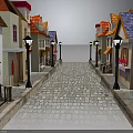 Charming Quaint Street Scene With Colorful Houses Cobblestone Path And Vintage Street Lamps