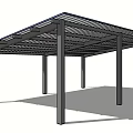 Modern Black Metal Pergola With Multiple Columns And Lattice Roof Design