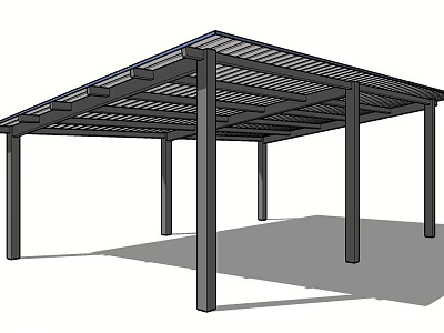 Modern Black Metal Pergola With Multiple Columns And Lattice Roof Design 3d model