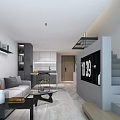 Modern Apartment Interior Design With Open Kitchen Living Room And Staircase TV Wall