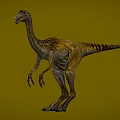 Reptile Dinosaur With Slender Neck Striped Skin And Standing Posture In Yellow Background