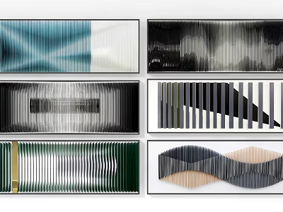 Abstract Decorative Patterns Featuring Striped Wave And Geometric Textures In Various Colors 3d model