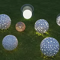 Outdoor Decorative Spherical Star Patterned Moon Shaped Lights on Grass 3d model