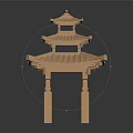 Traditional Wooden Chinese Pavilion Model With Tiered Eaves And Columns Design