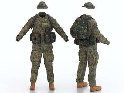 Camouflage Military Uniform Clothing With Backpack Multiple Pockets And Tactical Gear 3d model