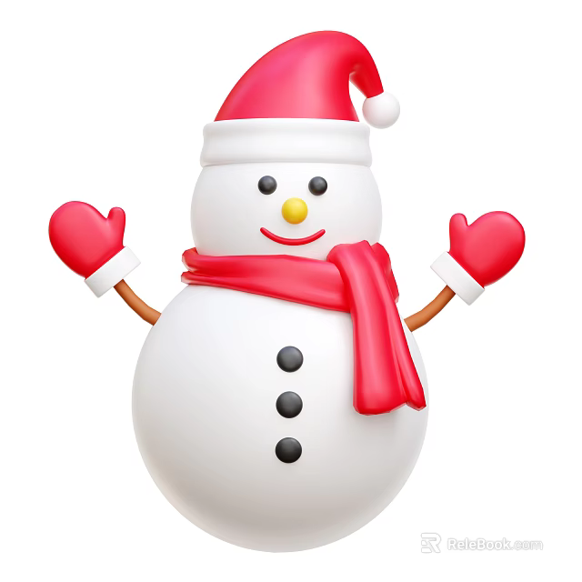 Cute Snowman Christmas Ornament Decoration Set with Red Hat Scarf Gloves and White Body 3d model 