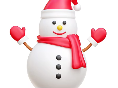 Cute Snowman Christmas Ornament Decoration Set with Red Hat Scarf Gloves and White Body 3d model