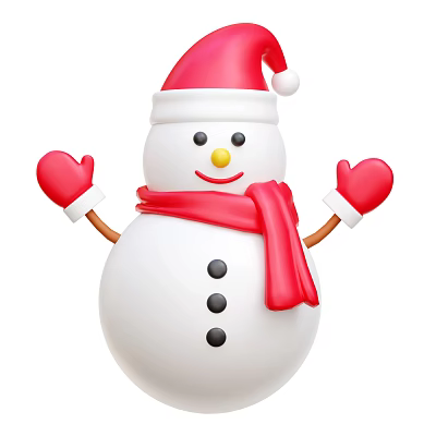 Cute Snowman Christmas Ornament Decoration Set with Red Hat Scarf Gloves and White Body 3d model