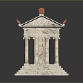 Ancient Colonnaded Building Featuring White Columns Orange Roof Red Green Ornaments And Stone Steps