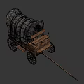 Vintage Wooden Wagon With Canvas Cover And Wooden Seat And Spoked Wheels