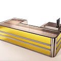 Modern Yellow Office Desk With Metal Frame Monitor And Drawers