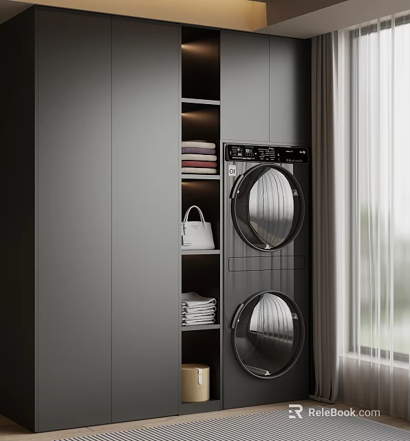 Modern Balcony Cabinet Design With Washing Machine And Storage Shelves 3d model 