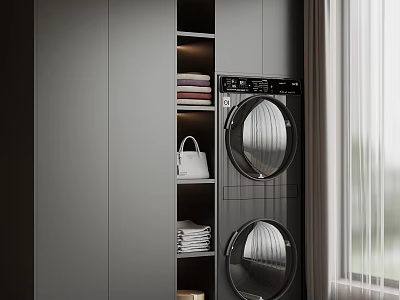 Modern Balcony Cabinet Design With Washing Machine And Storage Shelves 3d model