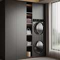 Modern Balcony Cabinet Design With Washing Machine And Storage Shelves