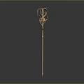 Golden Magic Staff Weapon With Ornate Twisted Design And Intricate Carvings