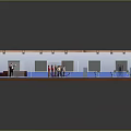 Cartoon Scene Of Indoor Layout With Multiple Sections People Standing And Seating Facilities