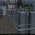 Industrial Plant Exterior Featuring Large Cylindrical Storage Tanks Metal Railings And Chimneys