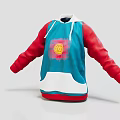 Stylish Blue Hoodie With Red Sleeves Sun Graphic And White Bottom