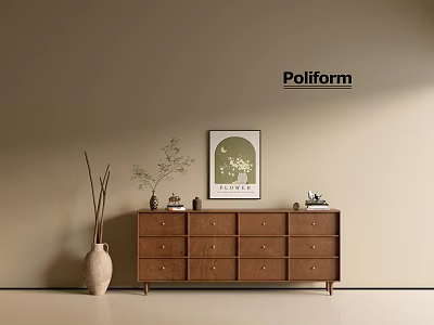 Wooden Entryway Console Table With Drawers Vase Green Plant Picture Frame And Decorative Items 3d model