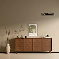 Wooden Entryway Console Table With Drawers Vase Green Plant Picture Frame And Decorative Items