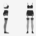 Women's Black And White Lingerie Set With Bra Panties And Lace Stockings