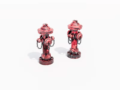 Two red fire hydrants with metal chains serving as outdoor public safety equipment 3d model